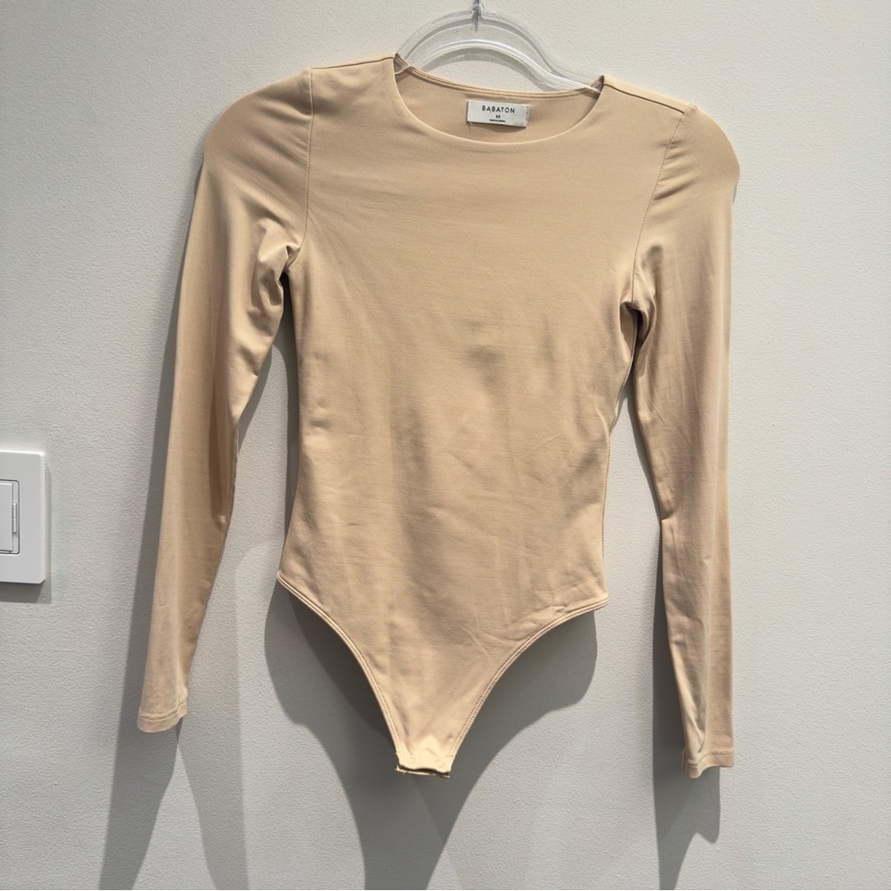 Artizia Babaton Sand Tan Crew Neck Long Sleeve Bodysuit Size XS Women’s